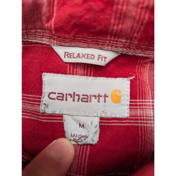 Carhartt Relaxed Fit Plaid Button Down Shirt Mens Medium Red Gray Work Outdoor - Picture 2 of 7
